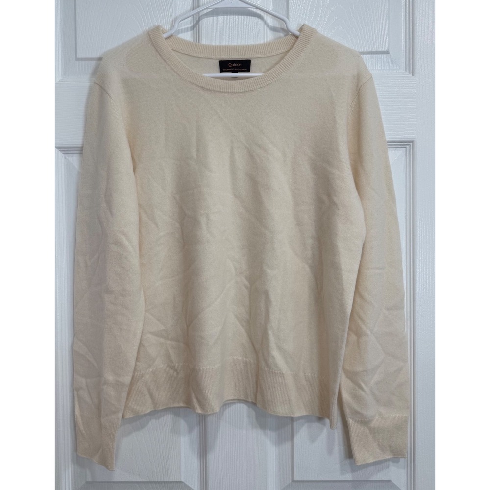 Quince Womens 100% Mongolian Cashmere Crewneck Sweater Cream Ivory Large L